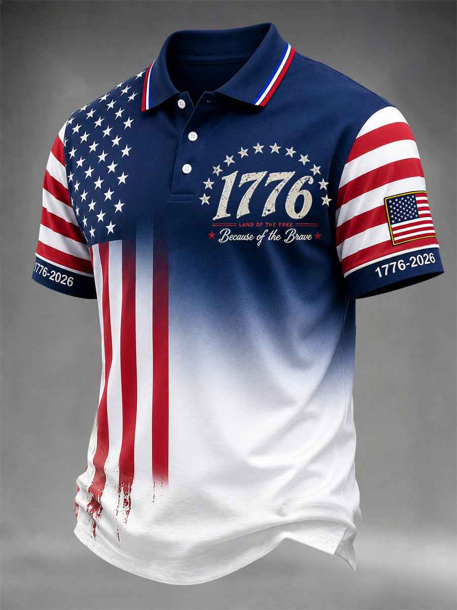 Men's Independence Day USA Flag Print Casual Polo