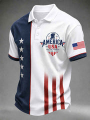 Men's Independence Day USA Flag Print Casual Polo