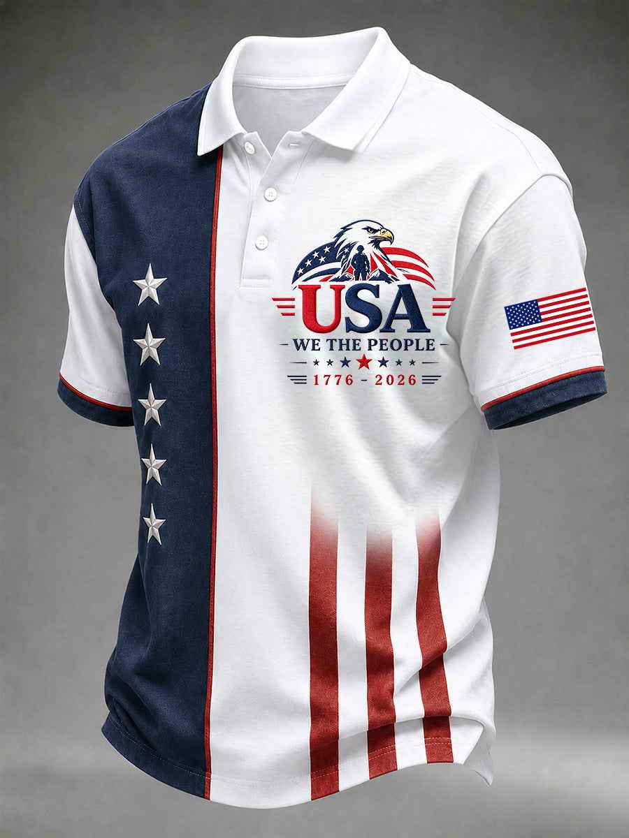 Men's Independence Day USA Flag Print Casual Polo