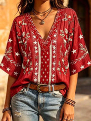 Women's 4th of July Freedom Art Printed Linen Tops