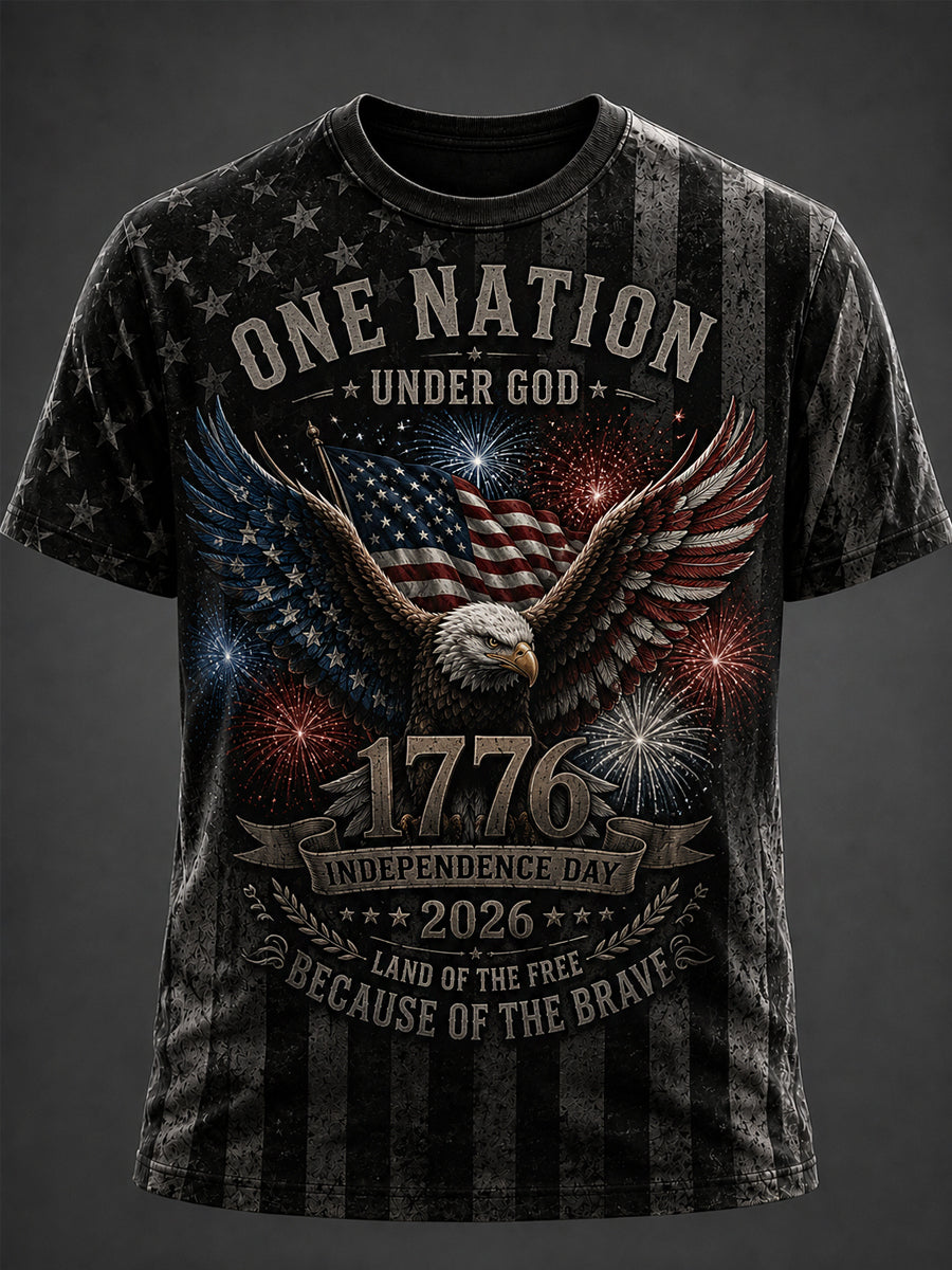Men's Independence Day USA Flag Print Casual Patriotic Tee gracestitchs