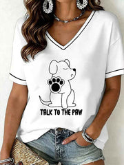 Women's Dog Art Print Casual T-Shirt