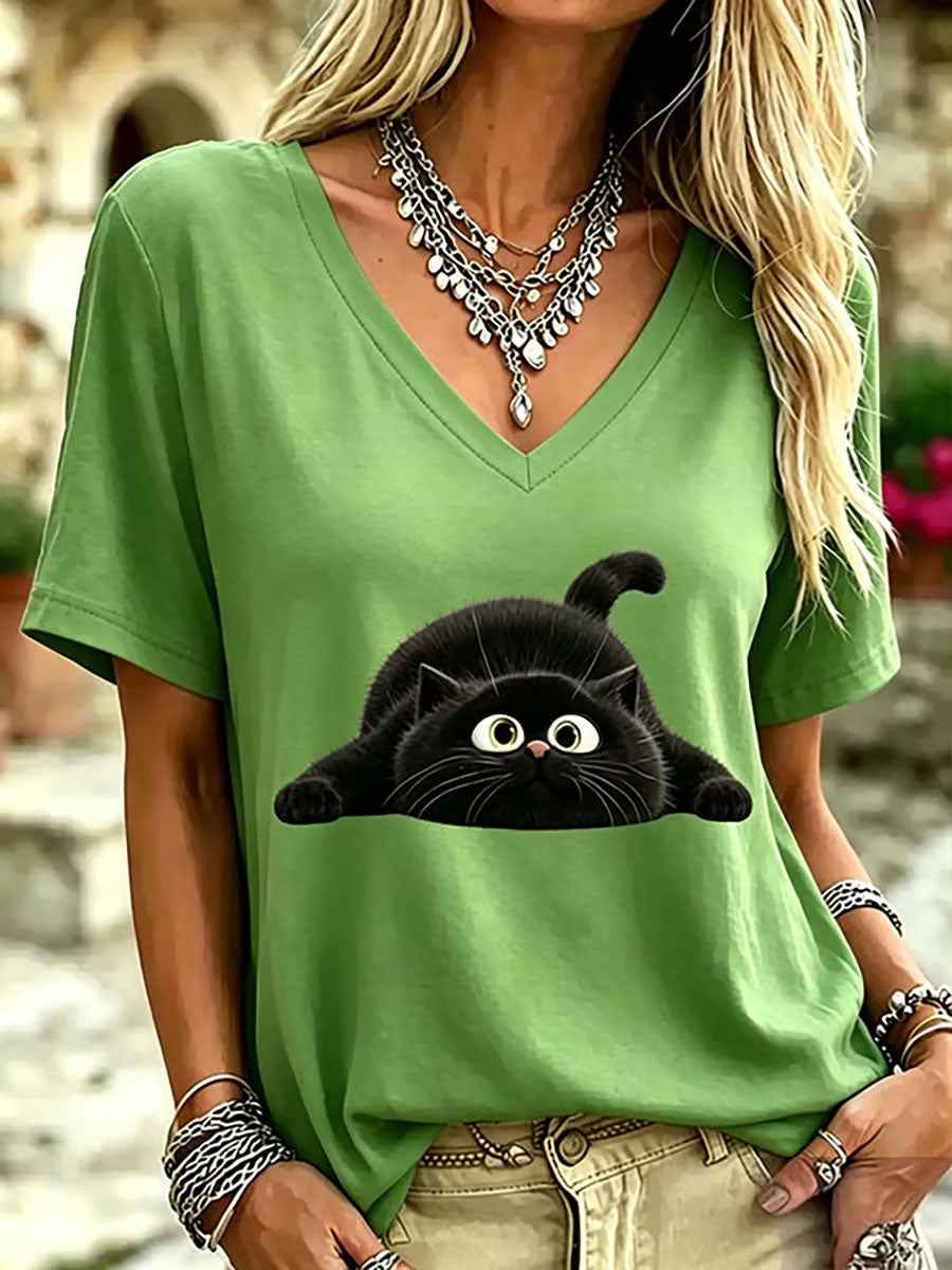 Women's Cat Print Casual T-Shirt