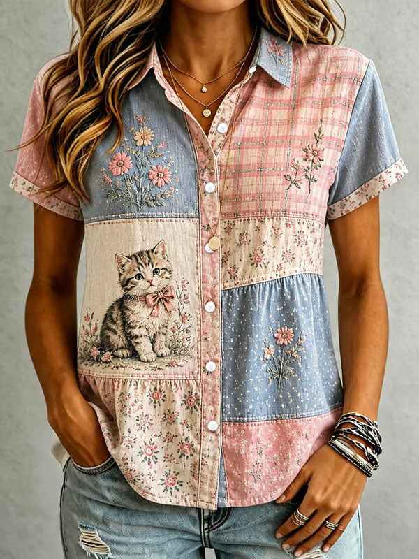 Women's Cat Art Print Casual Shirt