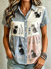 Women's Cat Art Print Casual Shirt