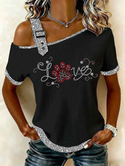 Women's Rhinestone Paw Print Casual T-Shirt