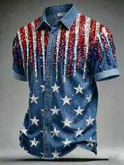Men's Independence Day Flag Art Short Sleeve Shirt