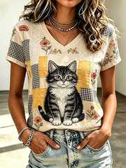 Women's Cute Cat Print short-sleeved T-shirt gracestitchs