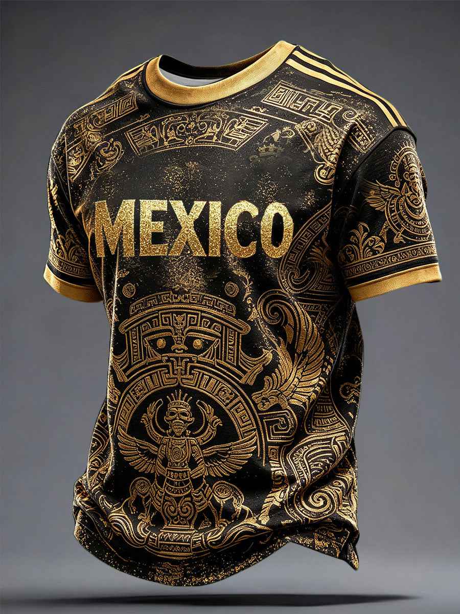 Men's Mexico Football Lover Art Printed T-shirt