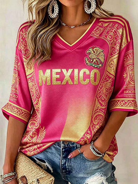 Women's Mexico Football Lover Art Printed T-shirt