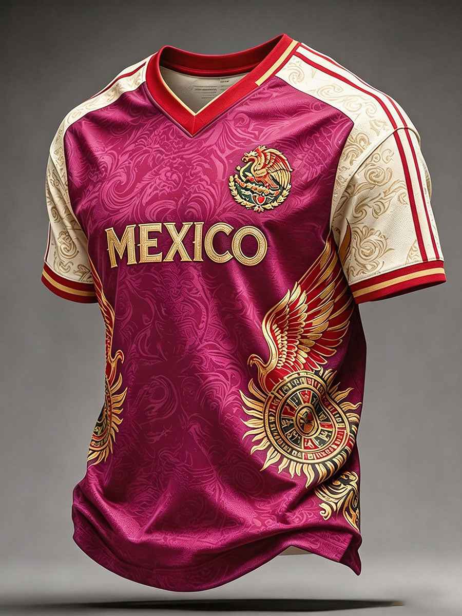 Men's Mexico Football Lover Printed V-neck T-shirt