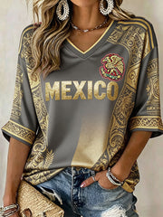 Women's Mexico Football Lover Art Printed T-shirt gracestitchs