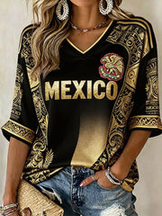 Women's Mexico Football Lover Art Printed T-shirt gracestitchs