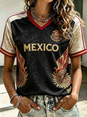 Women's Mexico Football Lover Floral Art Printed T-shirt