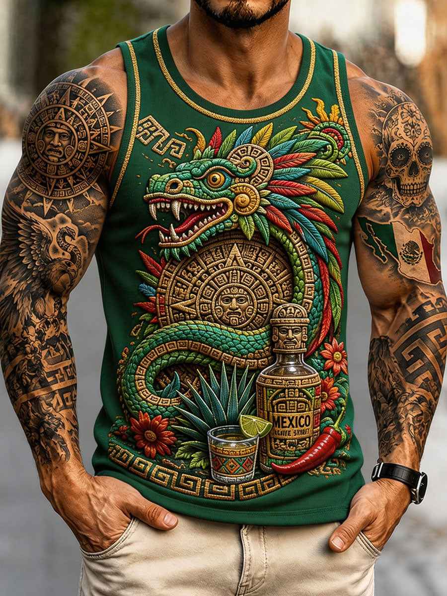 Men's Mexico Football Lover Floral Art Printed Tank Tops
