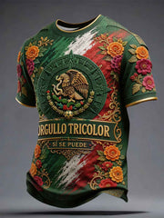 Men's Mexico Football Lover Floral Art Printed T-shirt