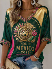 Women's Mexico Football Lover Art Printed Casual Tops