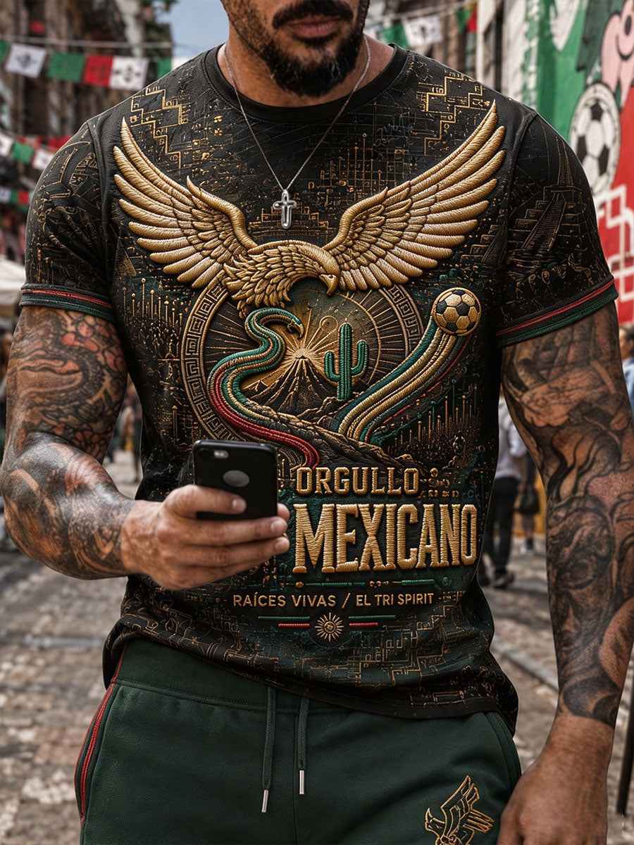 Men's Mexico Football Lover Art Printed T-shirt