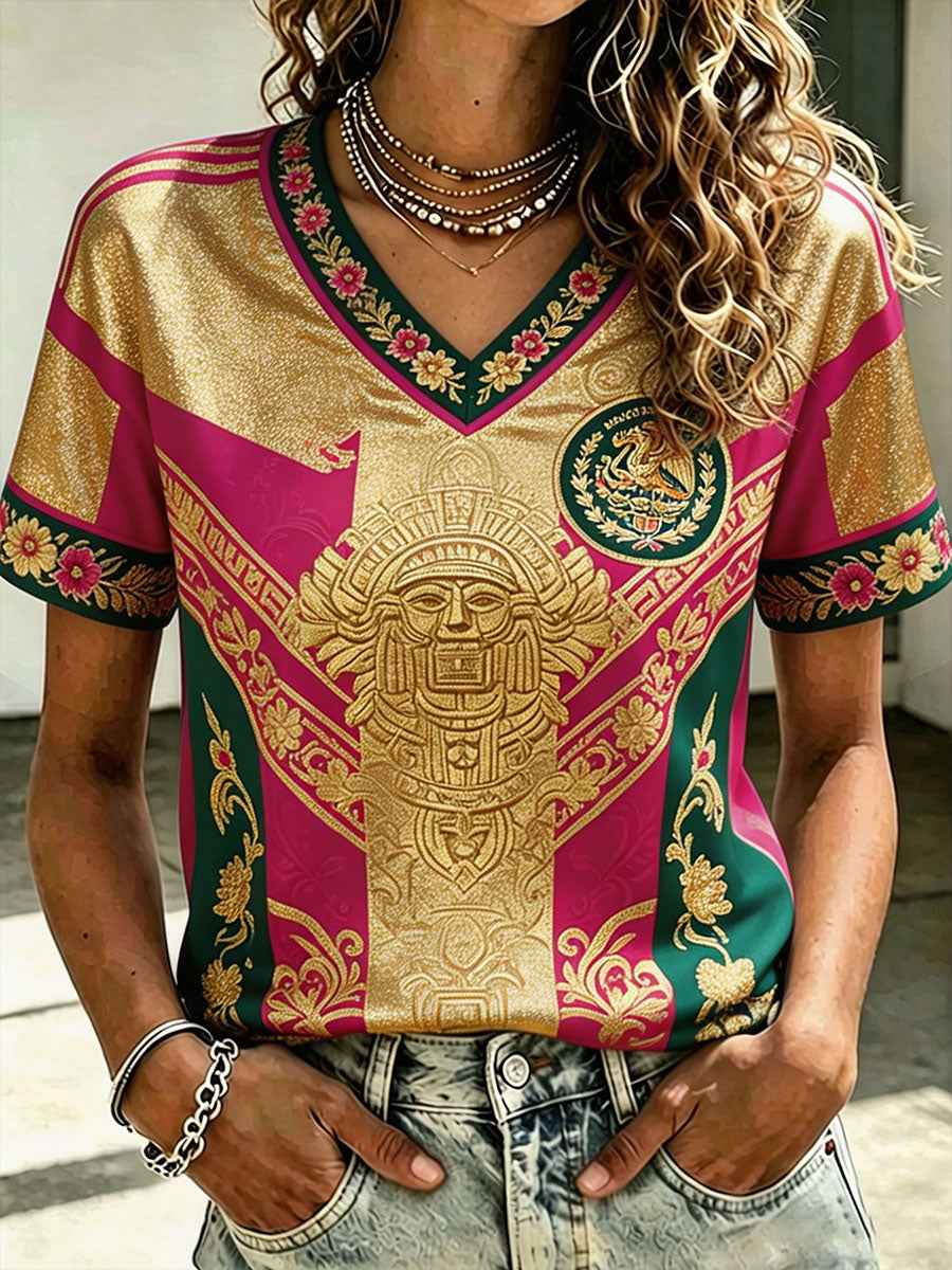 Women's Mexico Football Lover Art Printed T-shirt