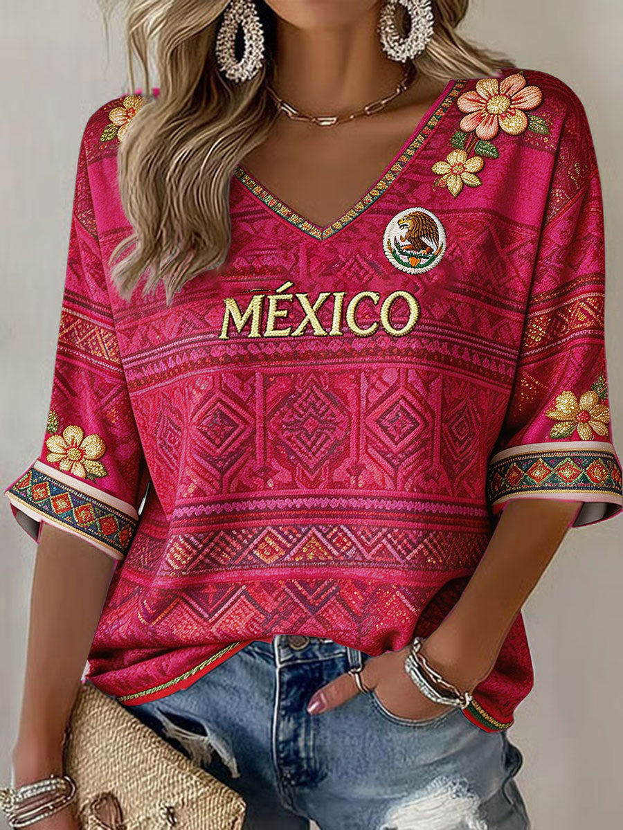 Women's Mexico Football Lover Printed Tops gracestitchs