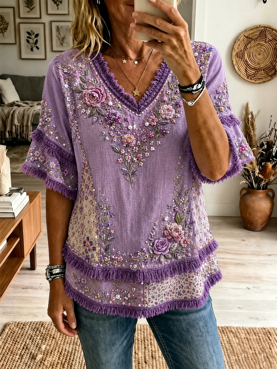 Women's floral print Cotton-Linen Shirt gracestitchs