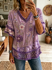 Women's floral print Cotton-Linen Shirt gracestitchs