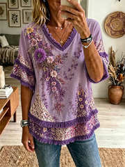 Women's floral print Cotton-Linen Shirt gracestitchs