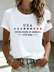Women's Independence Day Graphic Casual Patriotic Tee