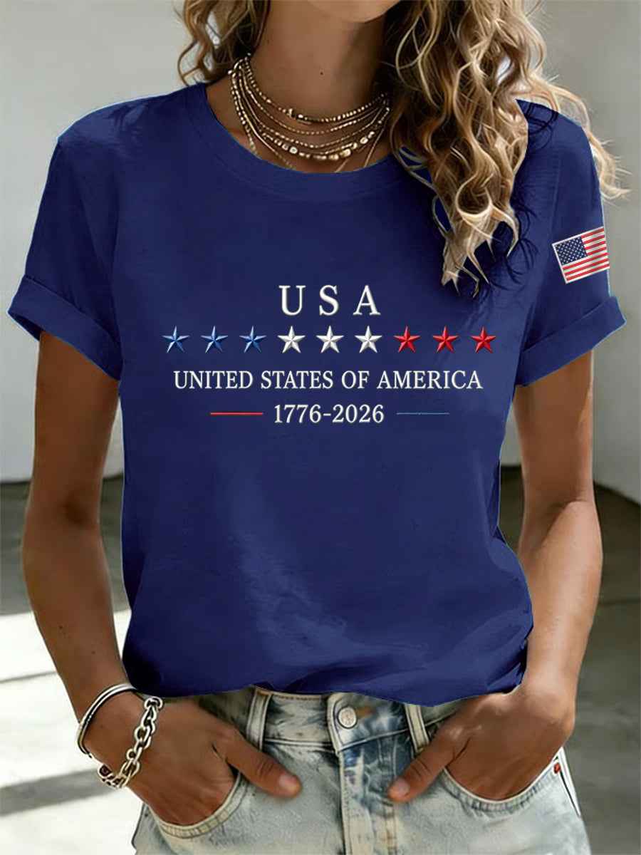 Women's Independence Day Graphic Casual Patriotic Tee