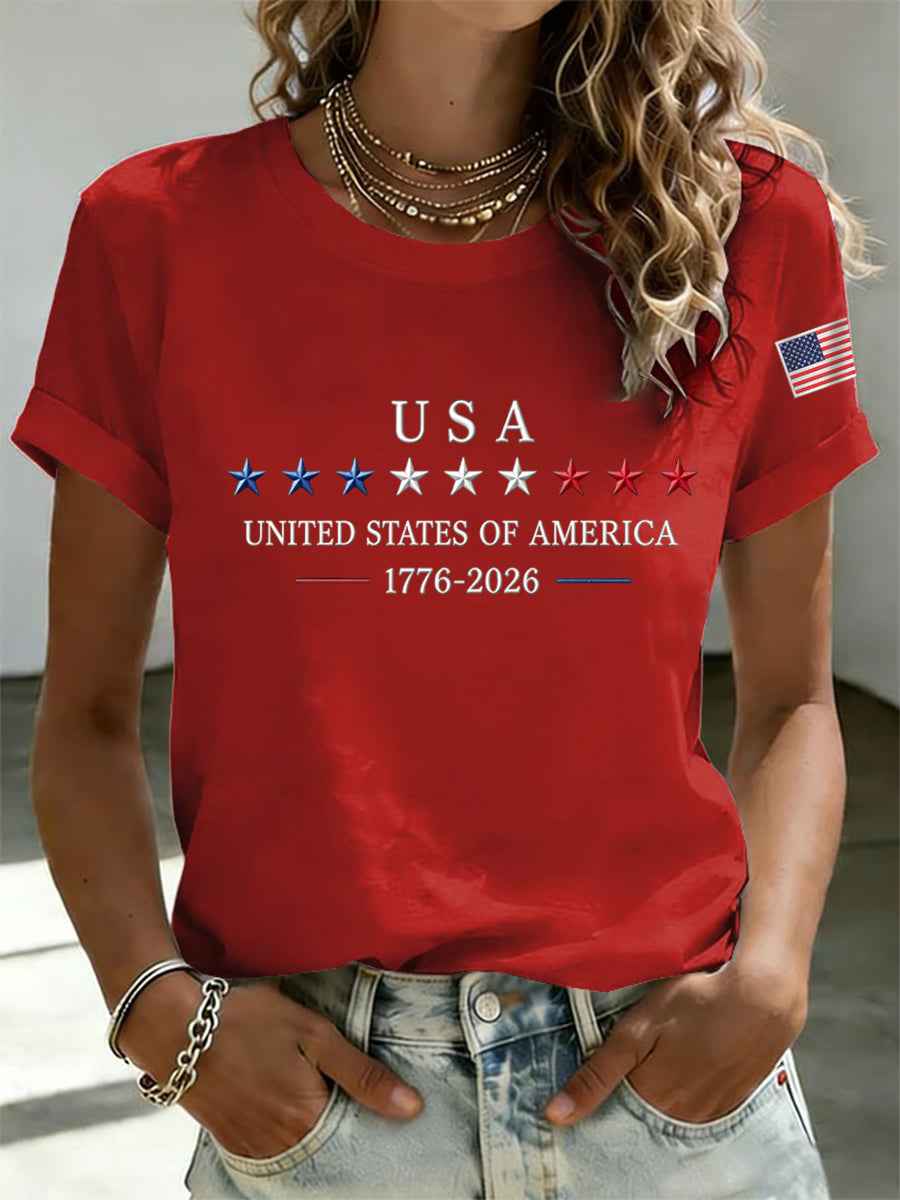 Women's Independence Day Graphic Casual Patriotic Tee