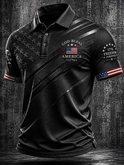 Men's Independence Day God Bless America Print Casual Patriotic Polo