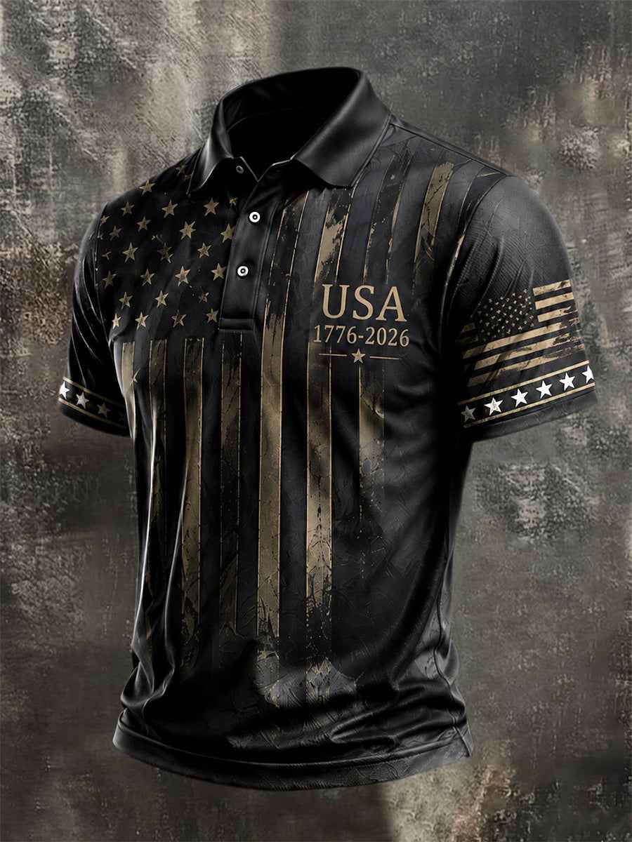 Men's Independence Day USA Flag Print Casual Patriotic Polo