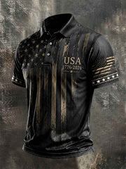 Men's Independence Day USA Flag Print Casual Patriotic Polo