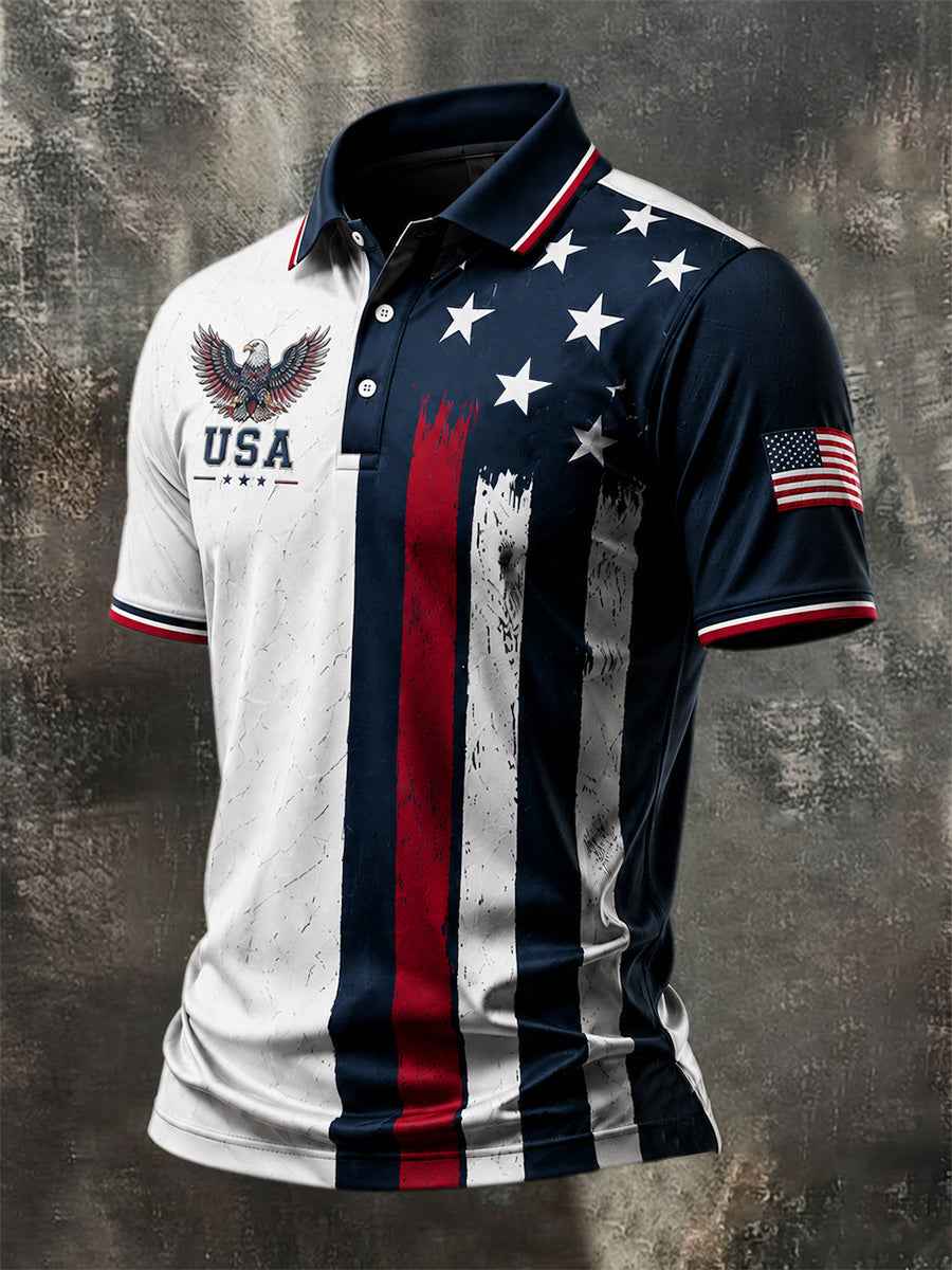 Men's Independence Day USA Flag Print Casual Patriotic Polo