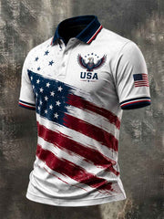Men's Independence Day USA Flag Print Casual Patriotic Polo
