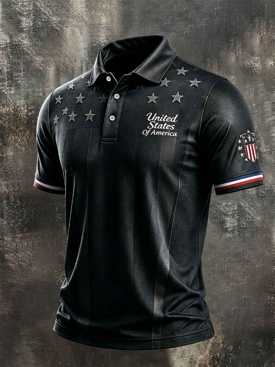 Men's Independence Day USA Flag Print Casual Patriotic Polo