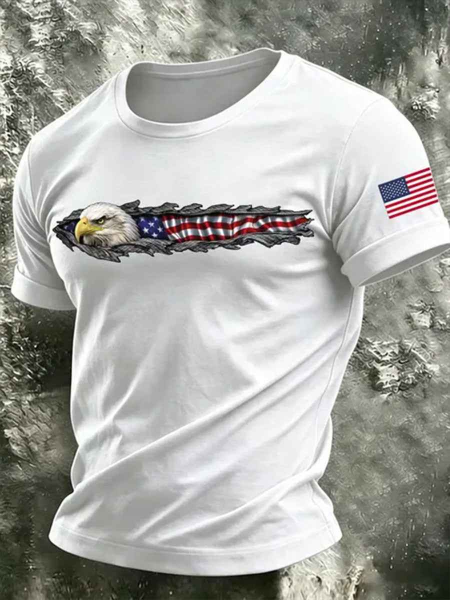 Men's Bald Eagle America Flag Short Sleeves T-shirt