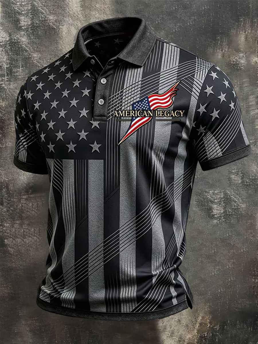 Men's Independence Day USA Flag Print Casual Patriotic Polo