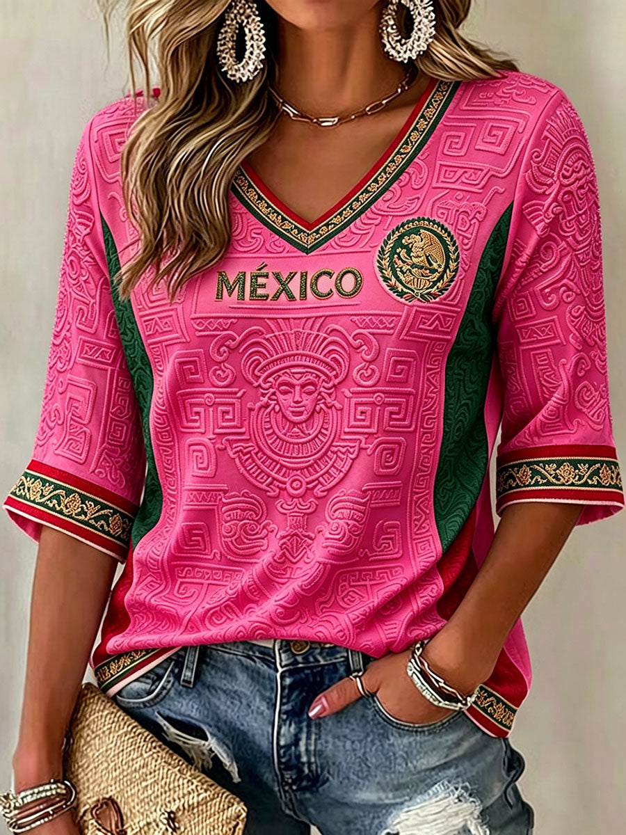 Women's Mexico Football Lover Art Printed T-shirt gracestitchs