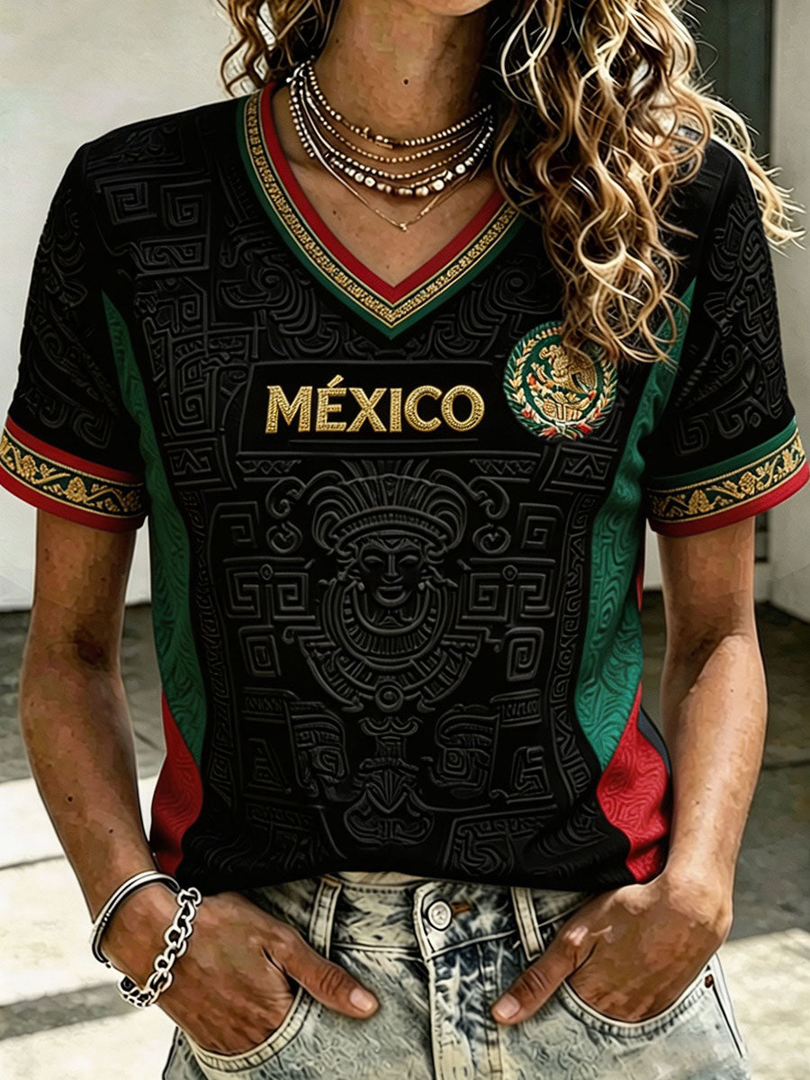Women's Mexico Football Lover Art Printed T-shirt gracestitchs