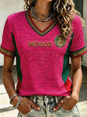 Women's Mexico Football Lover Art Printed T-shirt gracestitchs