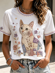 Women's Cat Printed short-sleeved T-shirt gracestitchs