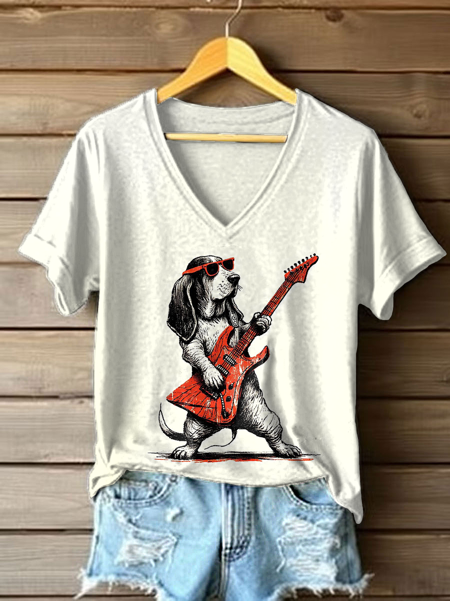 Women's Rock Dog Printed Casual T-Shirt gracestitchs