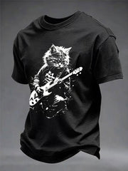 Men's Rock Cat Printed Casual T-Shirt gracestitchs