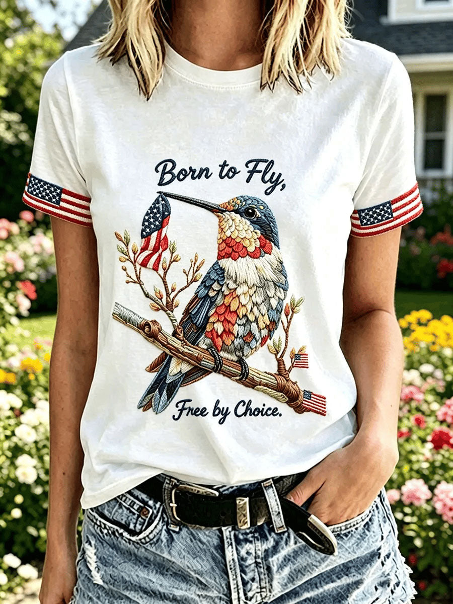 Women's Independence Day Hummingbird Short-sleeved T-shirt gracestitchs