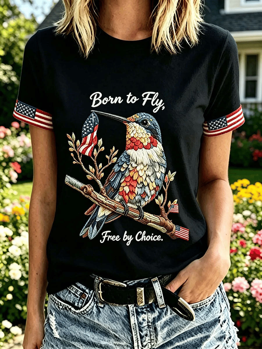 Women's Independence Day Hummingbird Short-sleeved T-shirt gracestitchs
