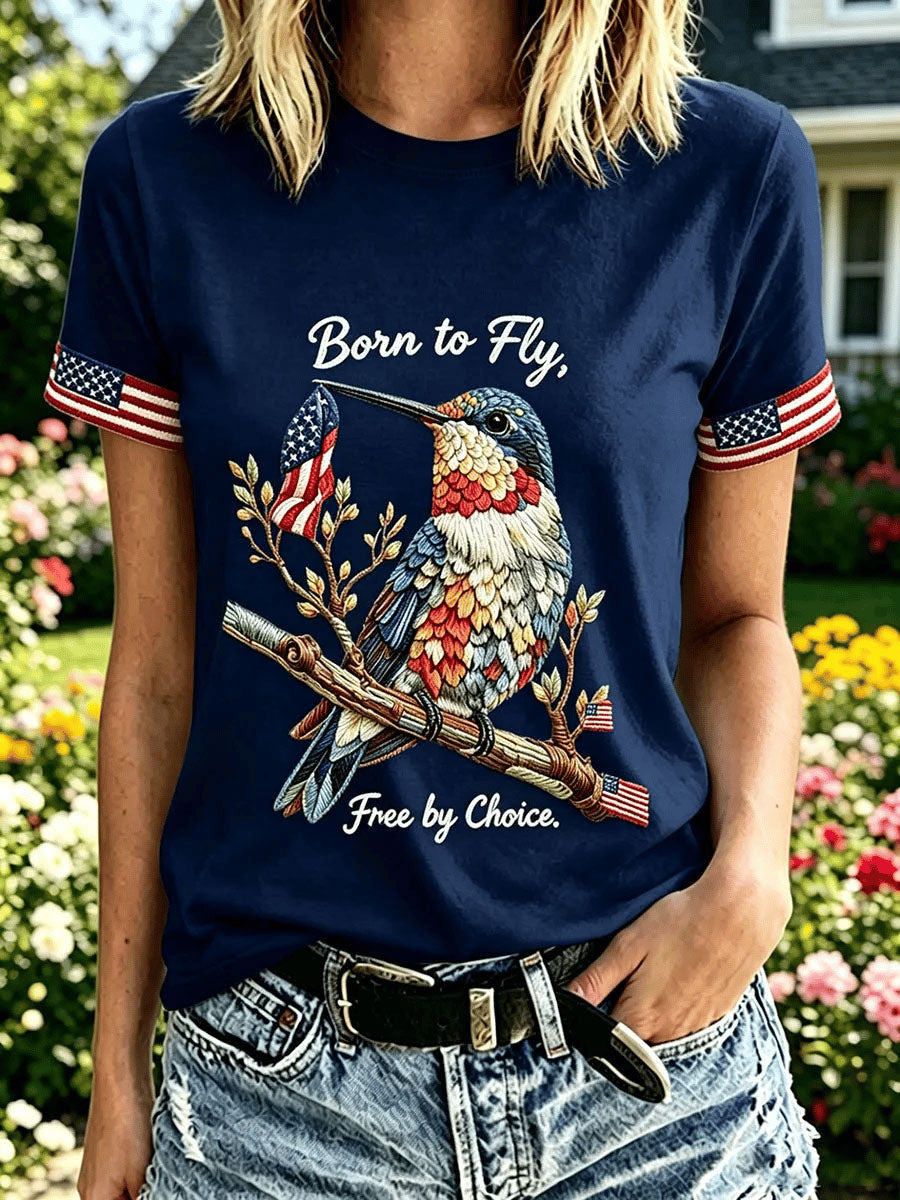 Women's Independence Day Hummingbird Short-sleeved T-shirt gracestitchs