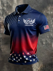 Men's Independence Day USA Flag Print Casual Patriotic Polo gracestitchs