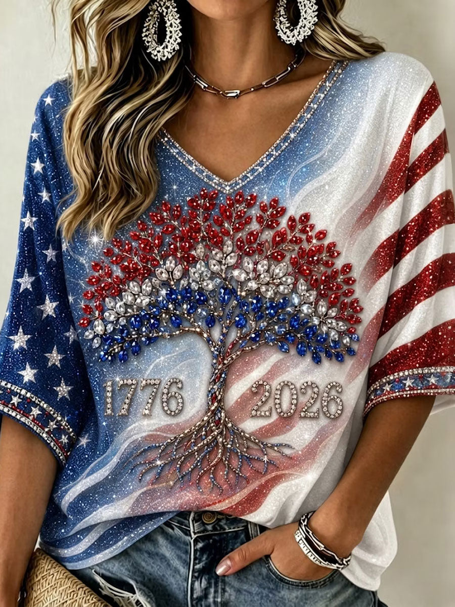 Women's USA 1776-2026 Printed Casual T-Shirt gracestitchs