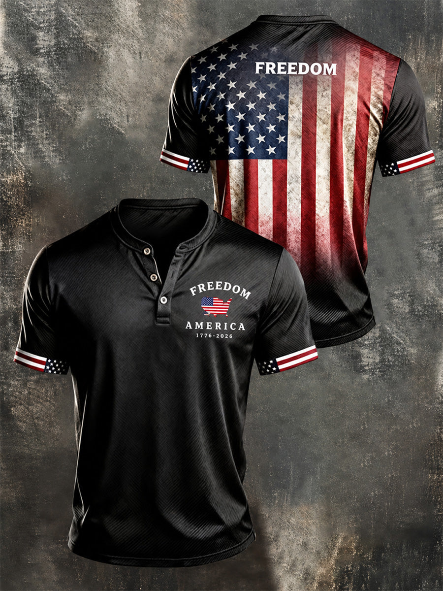 Men's Independence Day USA Flag Print Casual Patriotic Tee gracestitchs